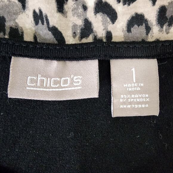 Chico's Women Colorblock Leopard Top Size 1 Medium 3/4 Sleeve Black Stretch Knit - Picture 7 of 9